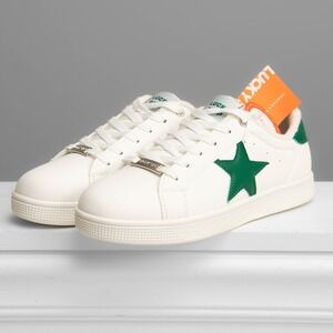 Lucky Step NEW Womens Sz 8 Star Sneakers White Green Skater Shoes Trendy Casual